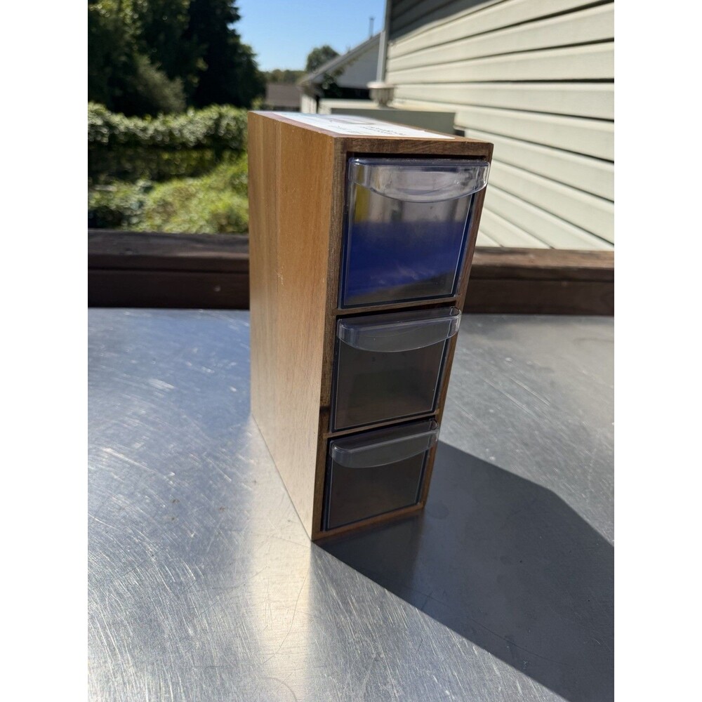 Smart Design Wood Grain Tea Bag Holder 3 Drawer Organizer Storage Box Open Box